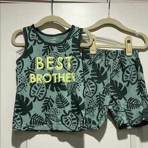 Carter's | (2T) Green Tropical Leaf "Best Brother" Tank & Shorts Set